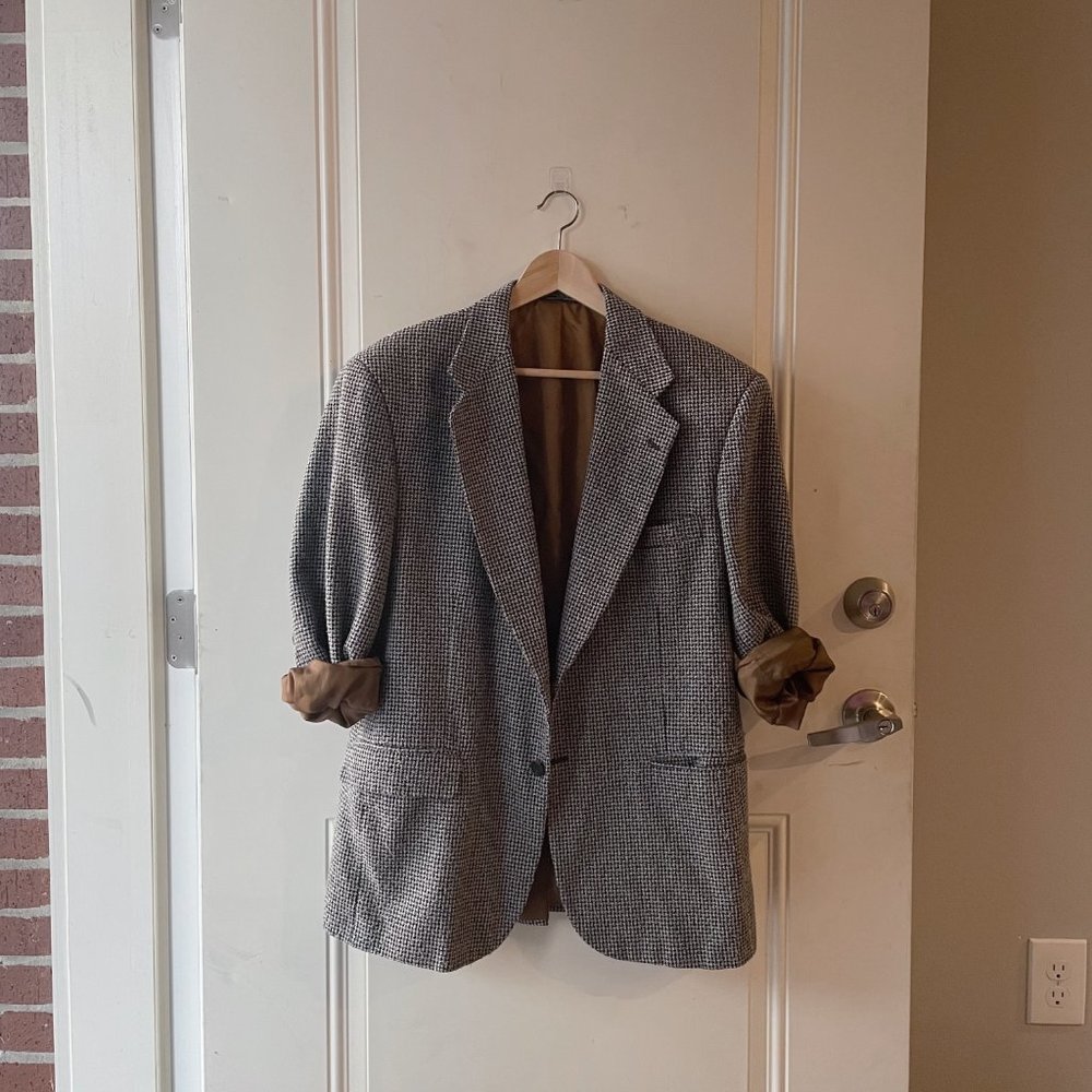 Vintage Plaid Oversized Dad Blazer Houndstooth